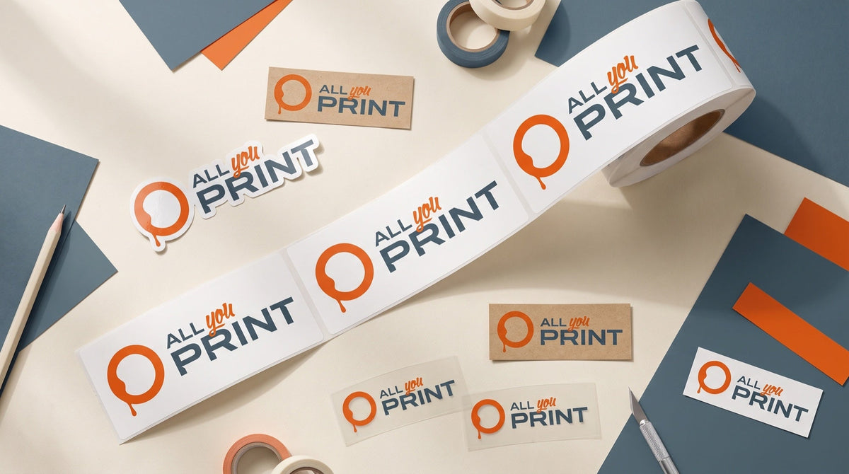 Adesivi ed etichette in vinile, carta kraft e pellicola trasparente con il logo All You Print