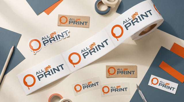 Aufkleber und Etiketten aus Vinyl, Kraftpapier und transparenter Folie mit All You Print Logo