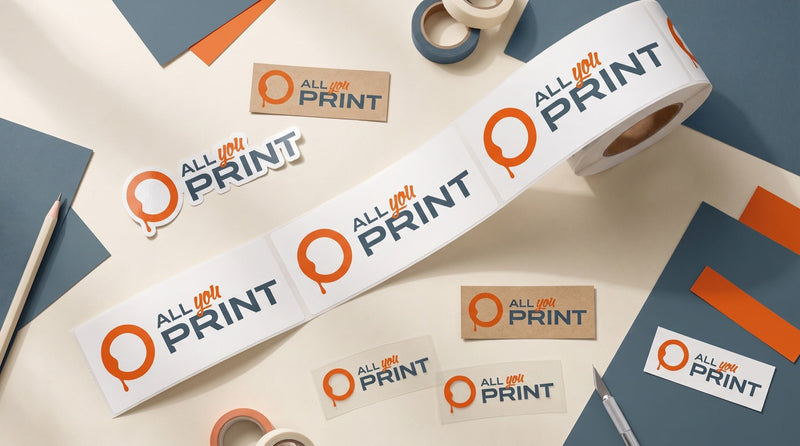 Adesivi ed etichette in vinile, carta kraft e pellicola trasparente con il logo All You Print