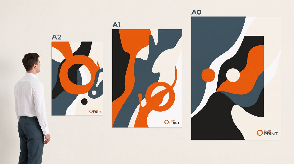 A2, A1 and A0 posters compared on a wall