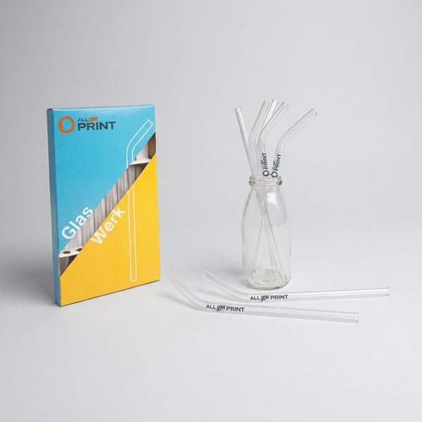 Glass drinking straws, bent
