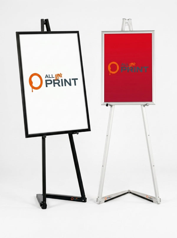Mobile metal easel with snap frame