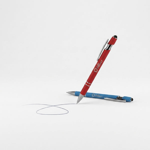Stylo bille aluminium recyclé avec soft-touch, stylet et accents chromés