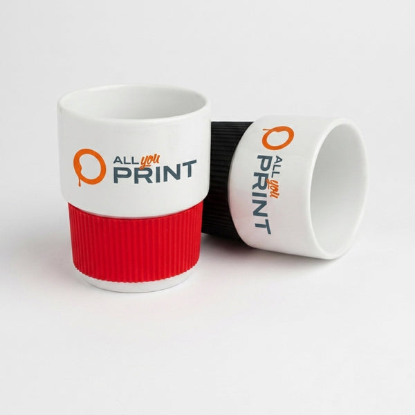 Porcelain mugs with silicone sleeve