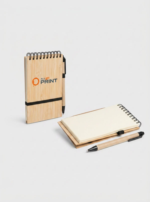 Notepads with bamboo cover and ballpoint pen