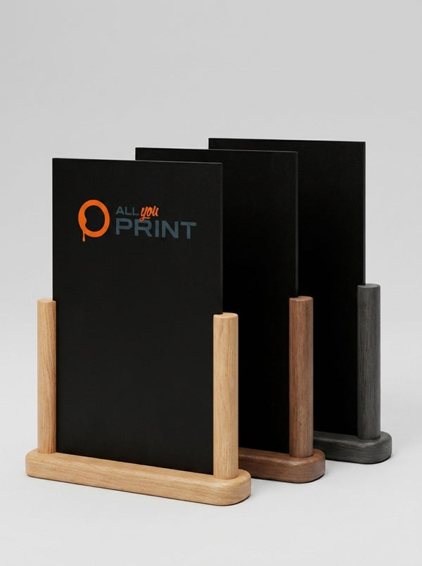 Table stands made of wood with chalkboard