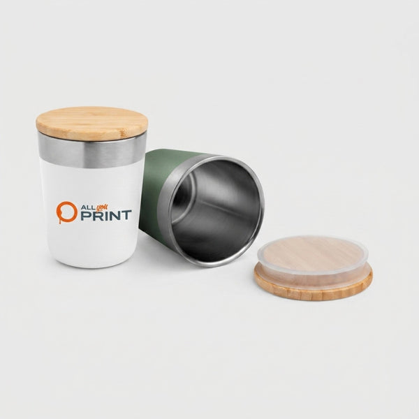 Gobelet en acier inoxydable avec couvercle en bambou