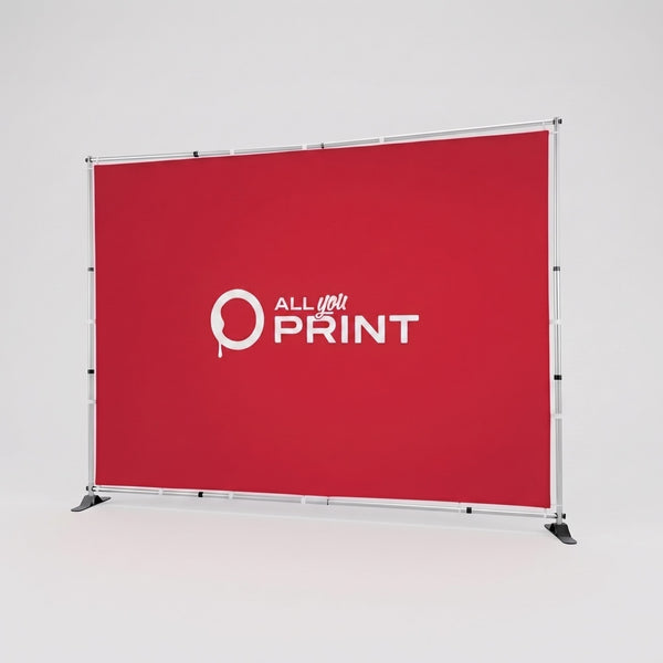 Advertising wall with telescopic frame, system incl. print